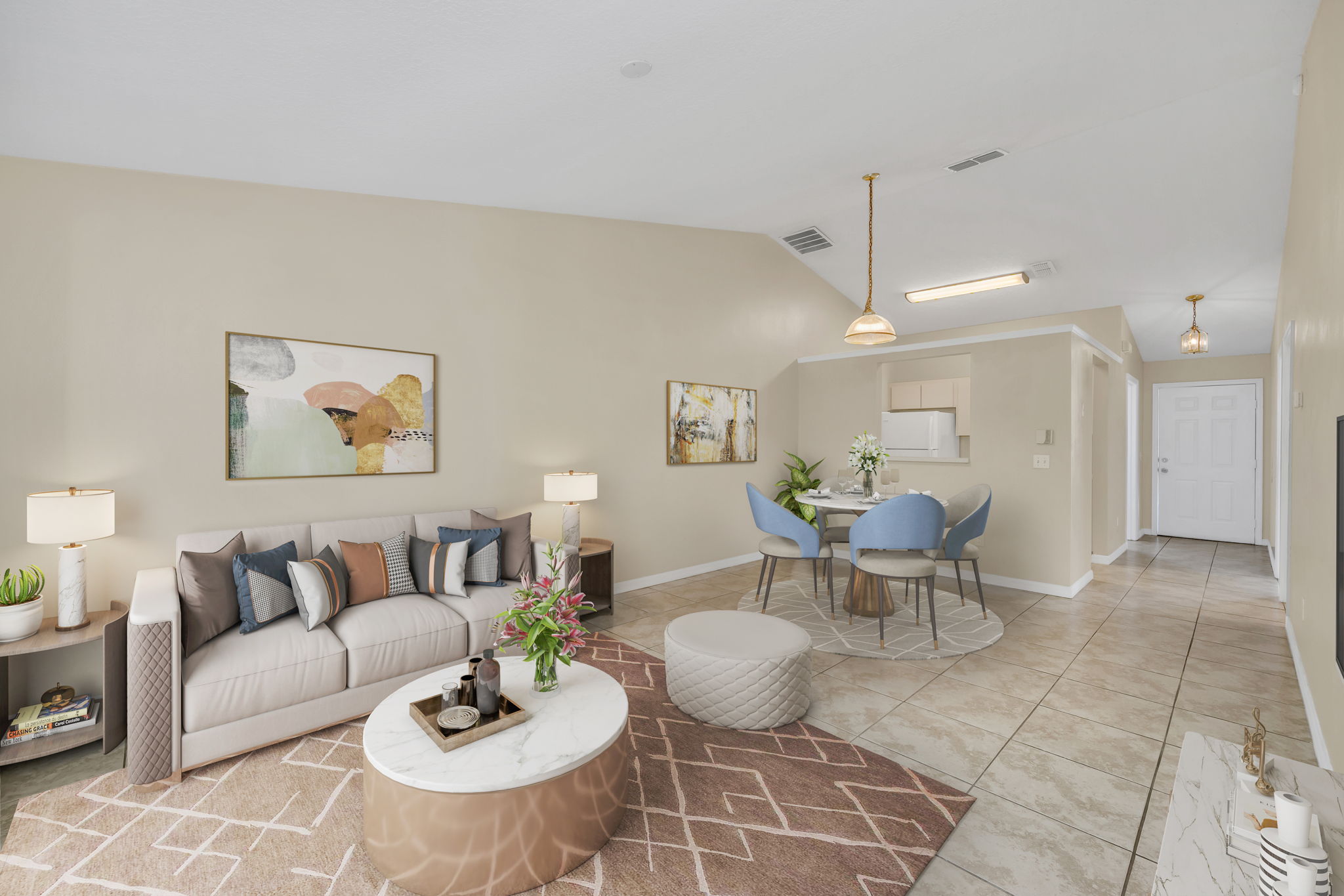 Staged living and dining room